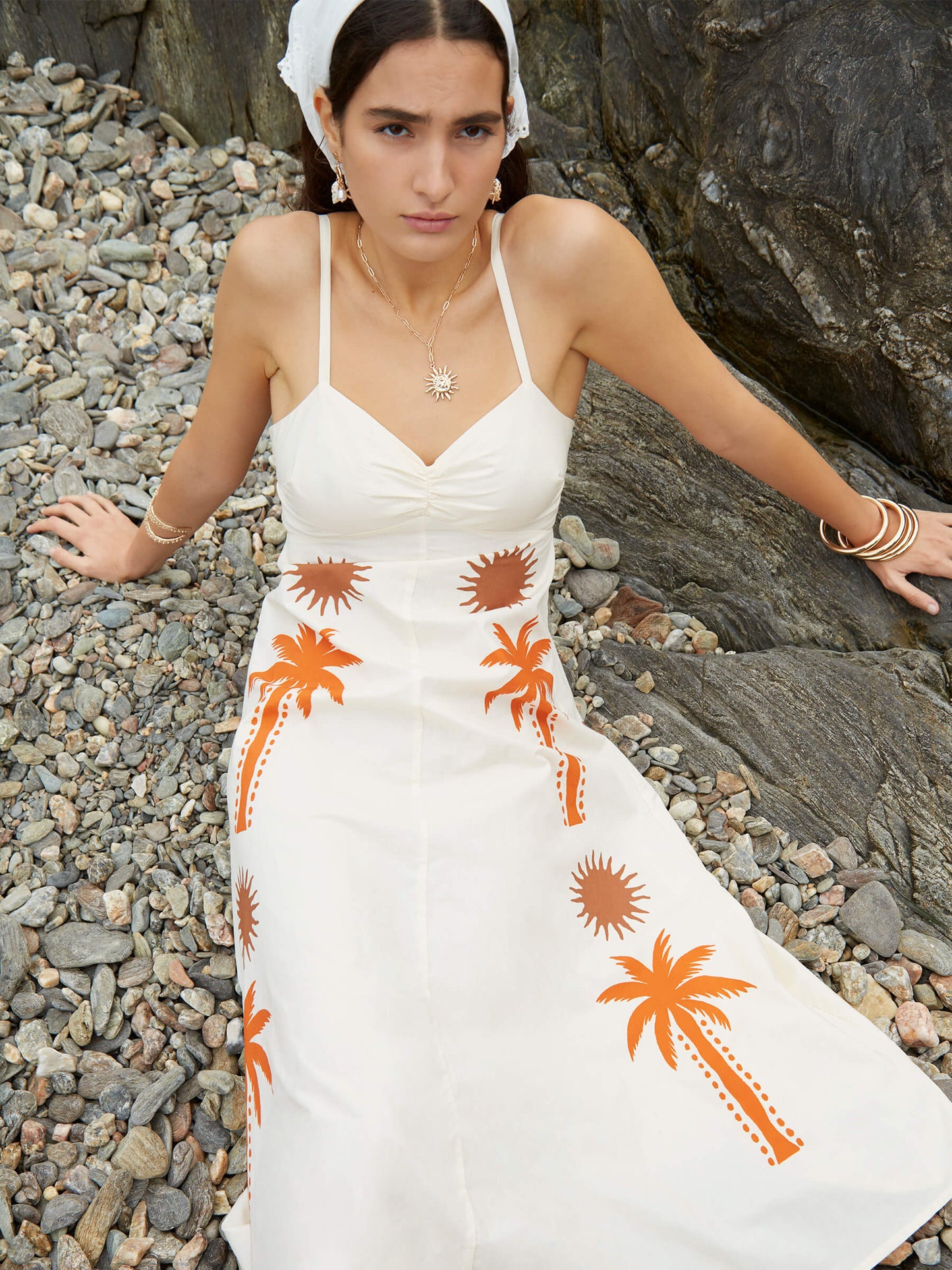 Lux Palm-Printed Dress vestidos