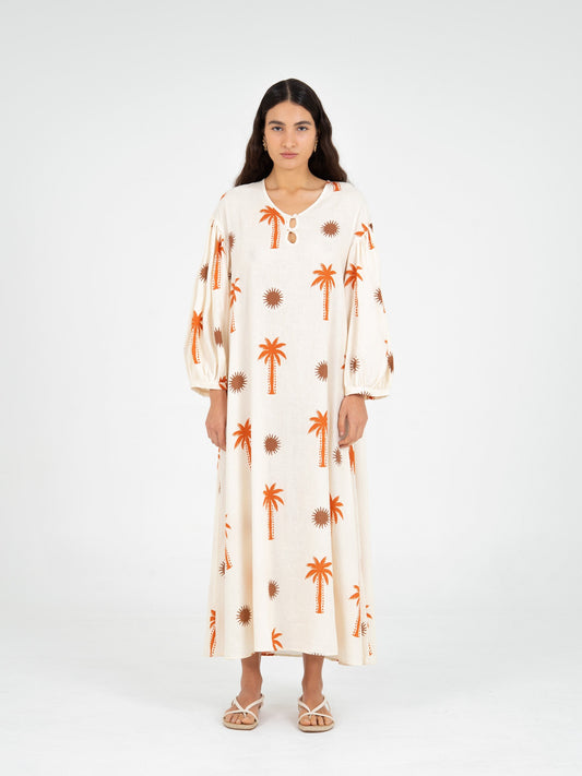 Lux Palm-Printed Maxi Dress top