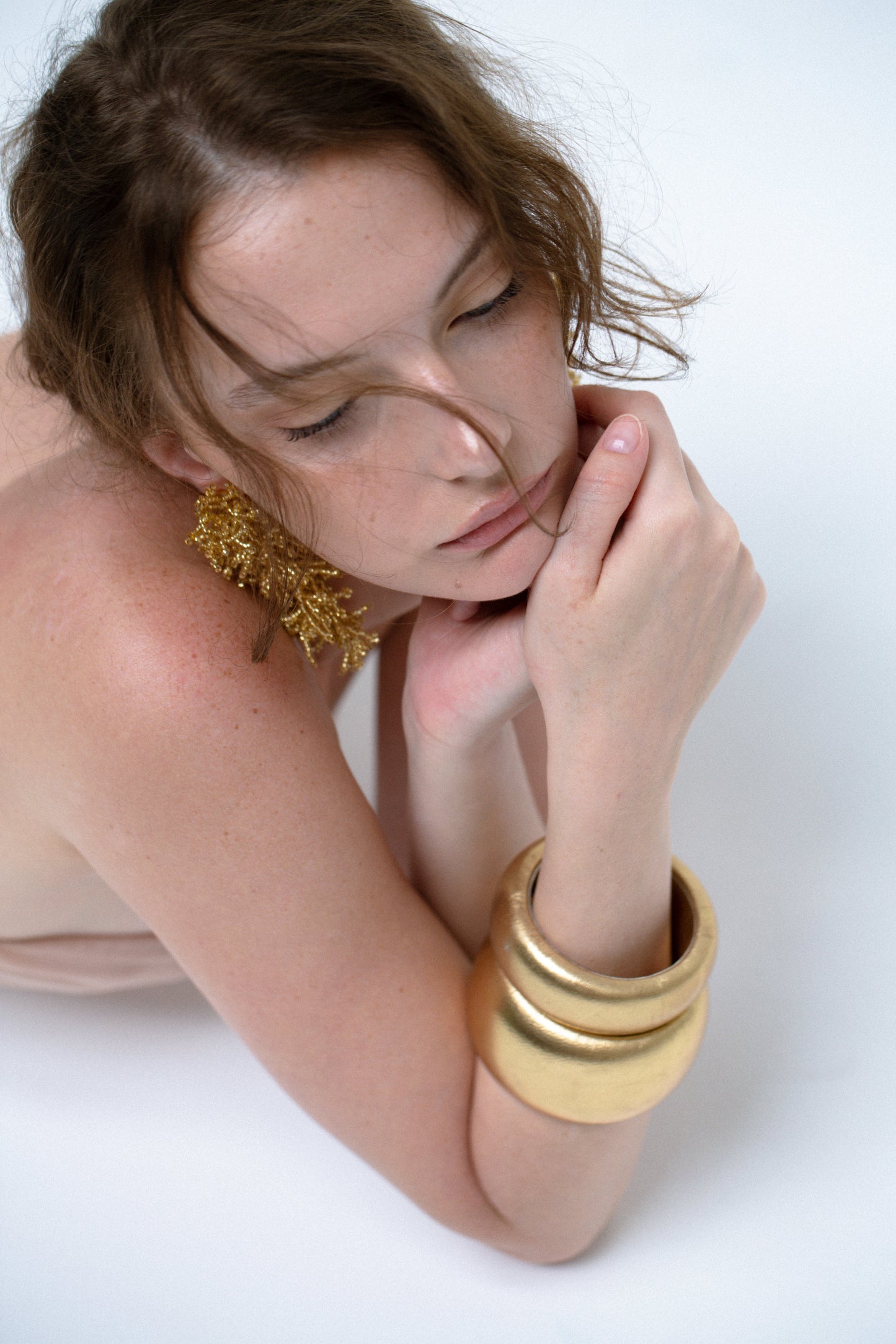 Leather Chunk Bracelet Gold