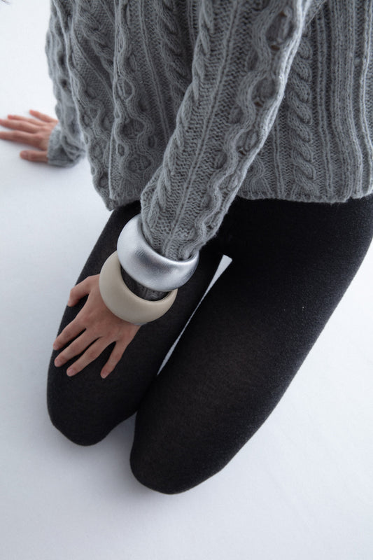 Leather Chunk Bracelet Cream