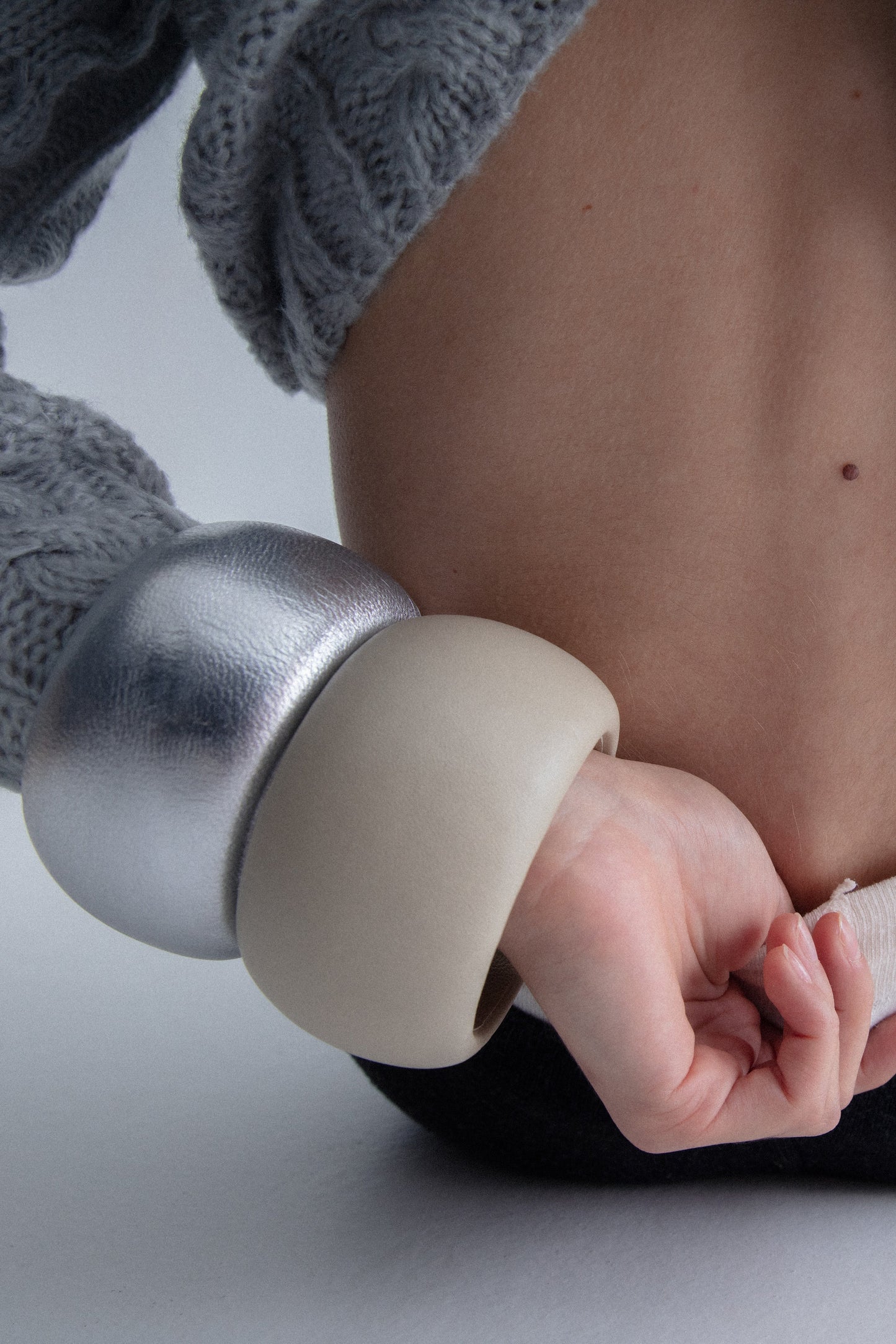 Leather Chunk Bracelet Cream