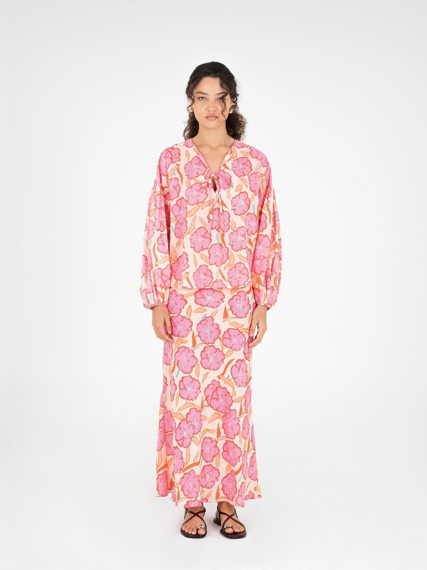 Marigold Pink Floral Print Skirt falda