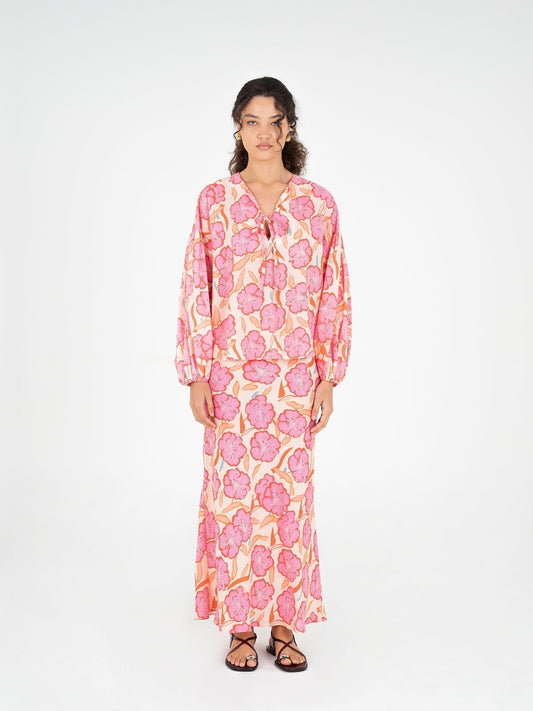 Marigold Pink Floral Print Skirt falda