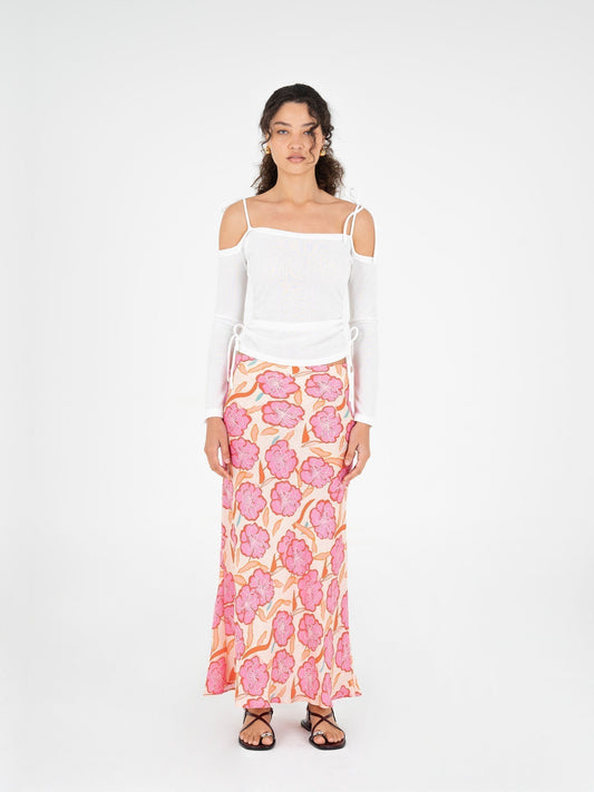 Marigold Pink Floral Print Skirt falda