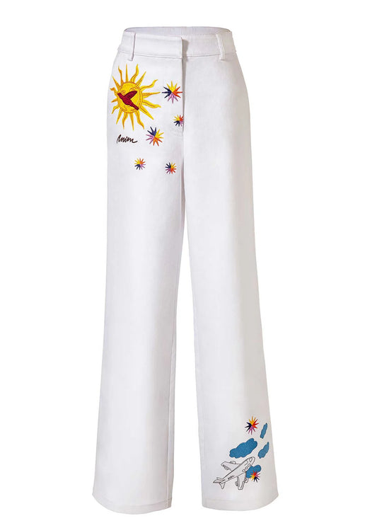AWAYA - Embroidered Straight Leg Pants