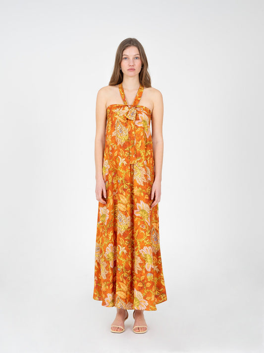 Oracle Orange Floral Print Dress vestidos