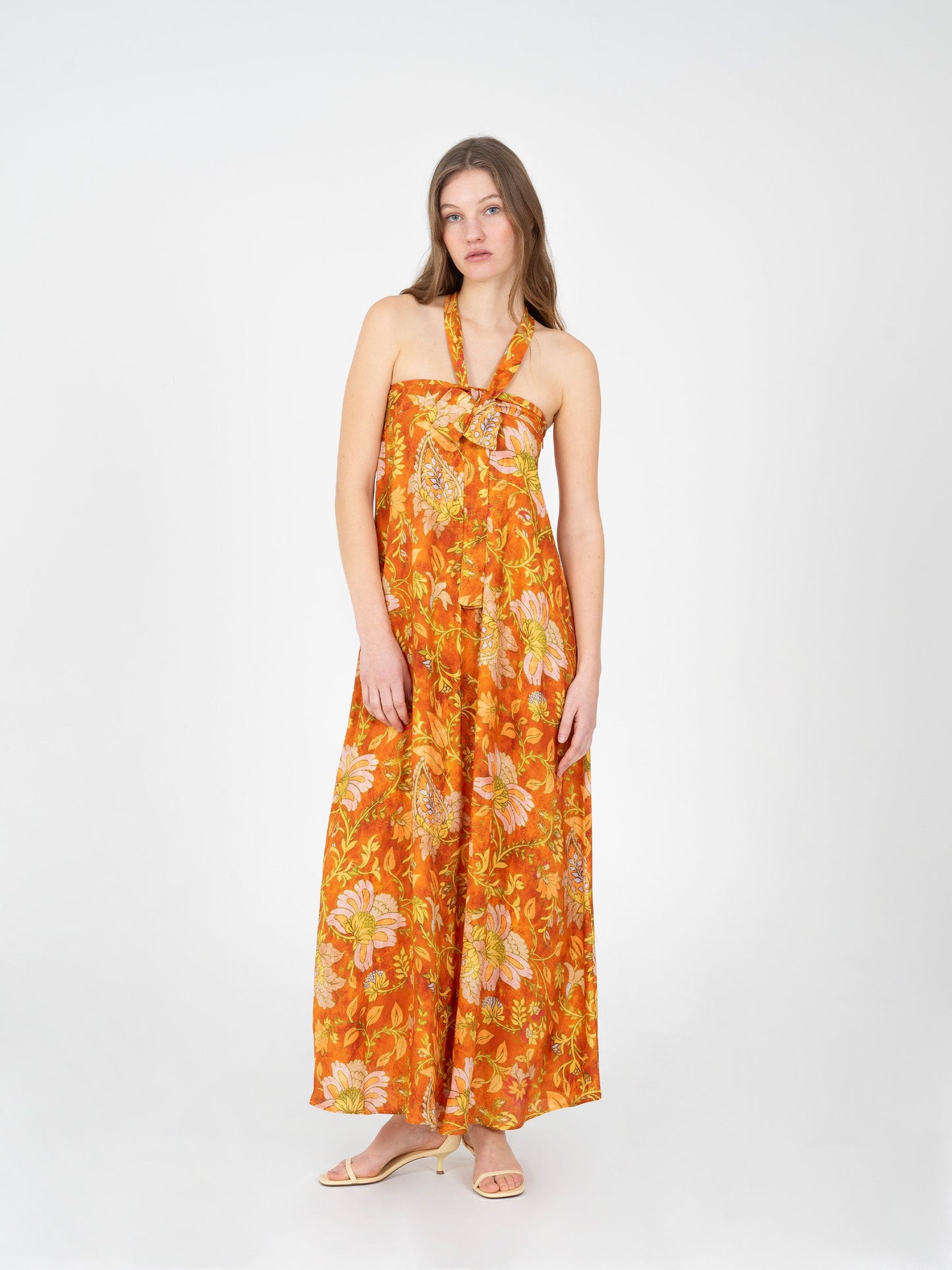 Oracle Orange Floral Print Dress vestidos