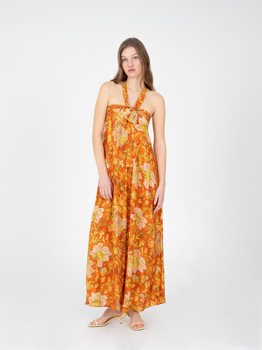Oracle Orange Floral Print Dress vestidos