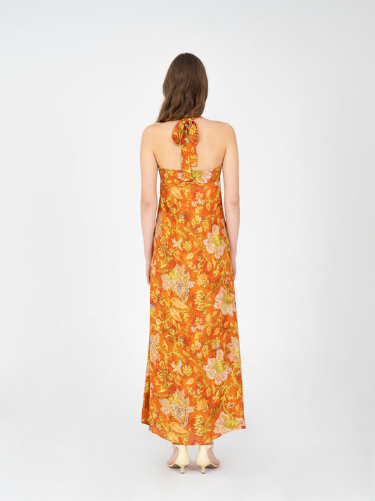 Oracle Orange Floral Print Dress vestidos