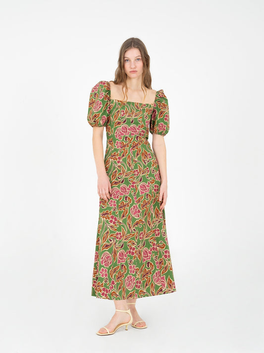 Orion Green Floral Print Dress vestidos