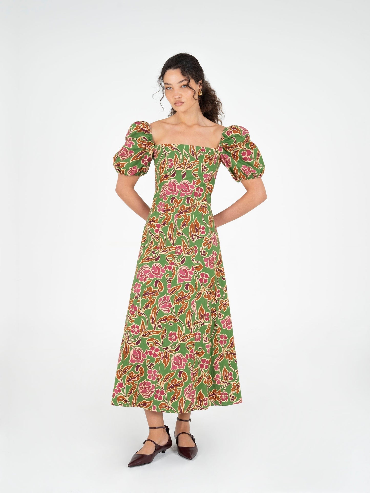 Orion Green Floral Print Dress vestidos