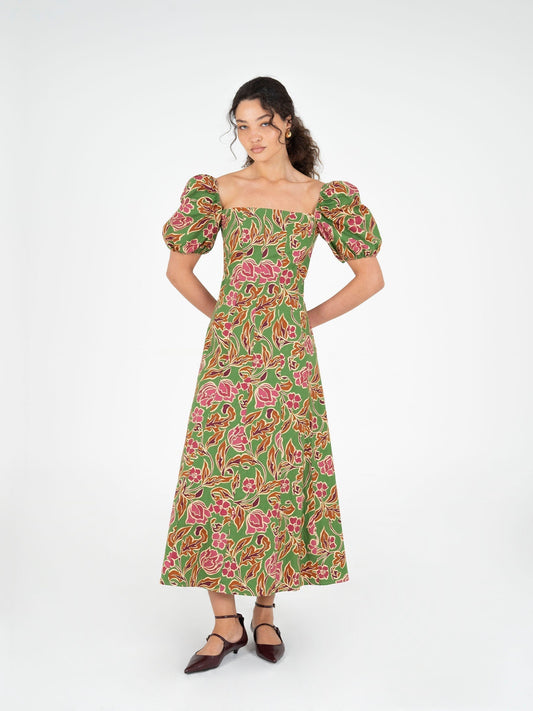 Orion Green Floral Print Dress vestidos