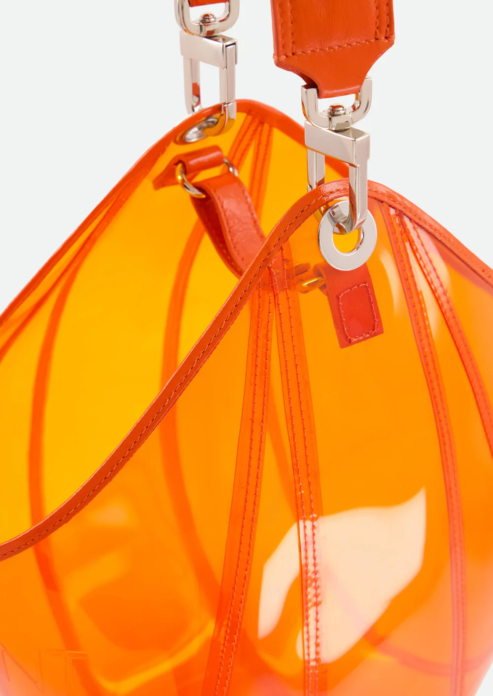 TRANSPARENT BUCKET BAG WITH LEATHER HANDLE