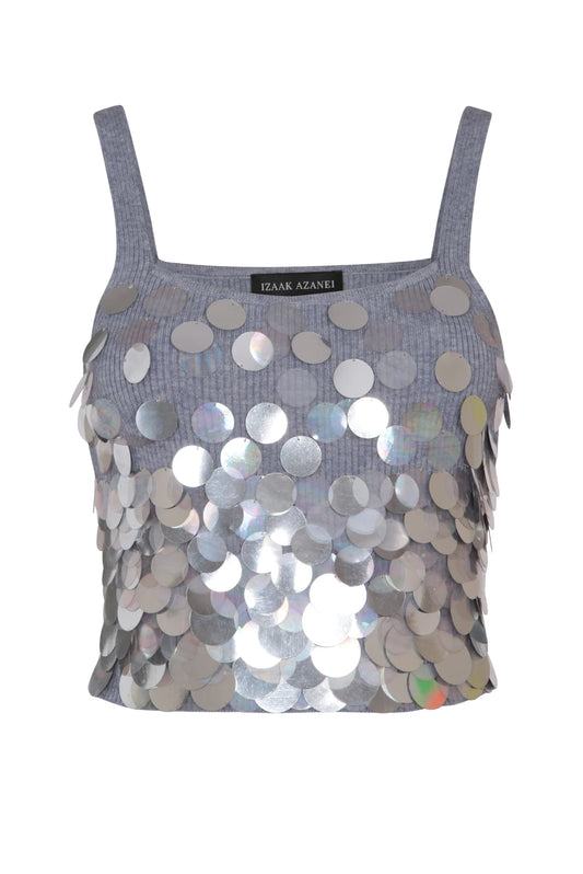GREY SEQUINED CROP TOP