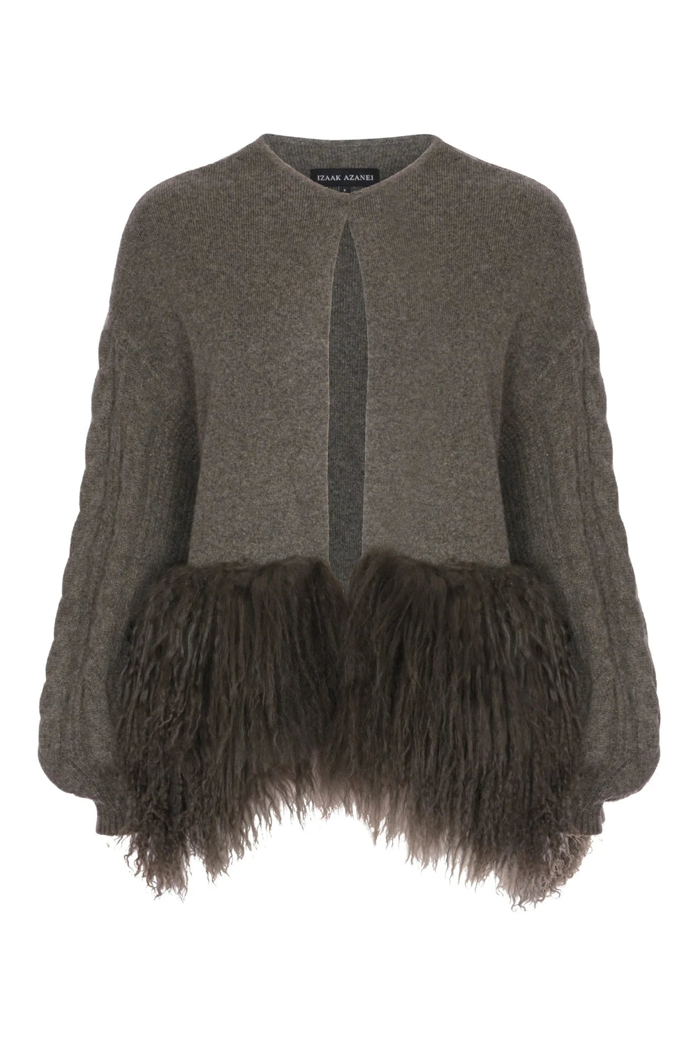 Cropped Cable Knit Jacket with Shearling Trim in Army