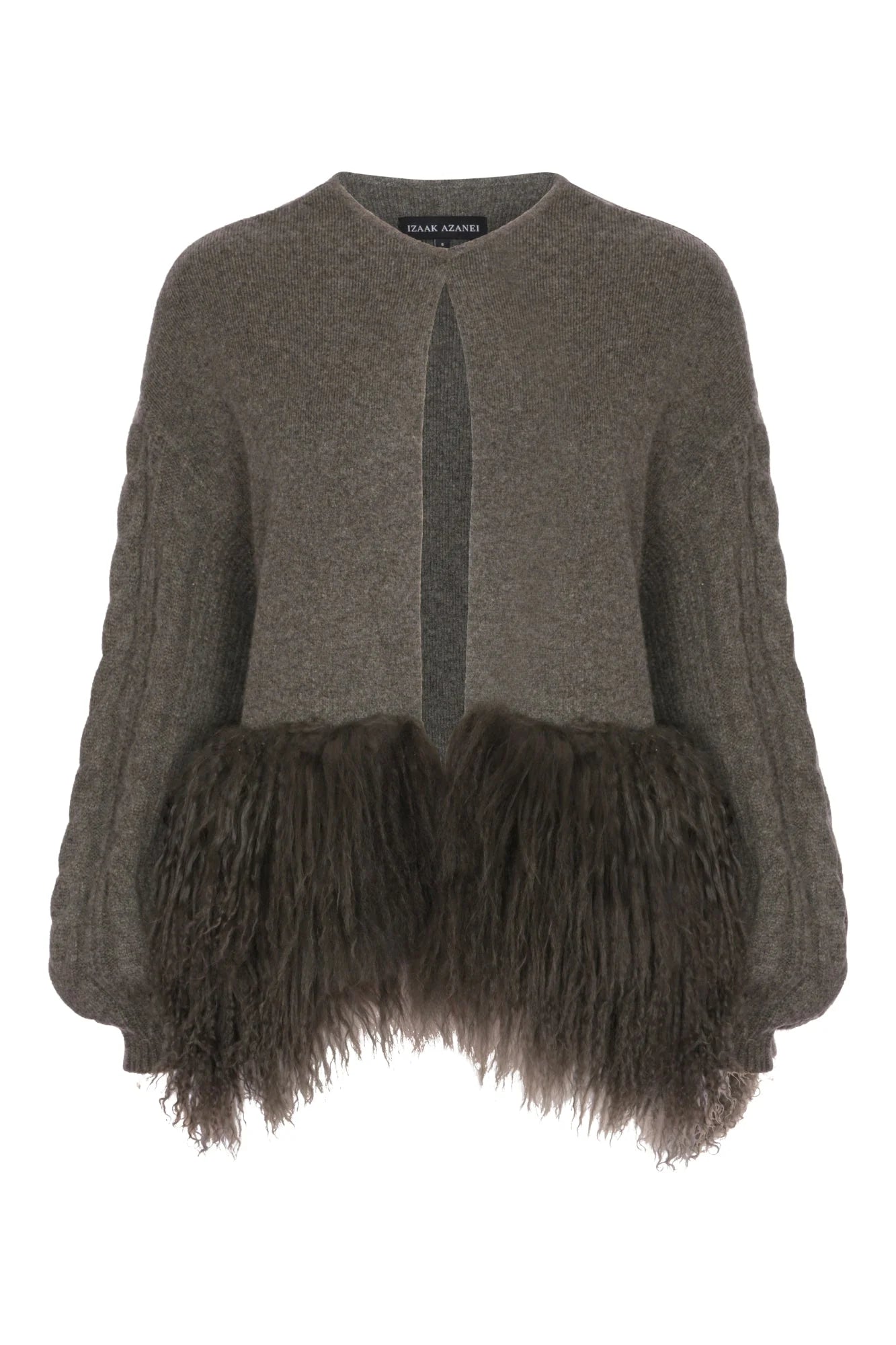 Cropped Cable Knit Jacket with Shearling Trim in Army