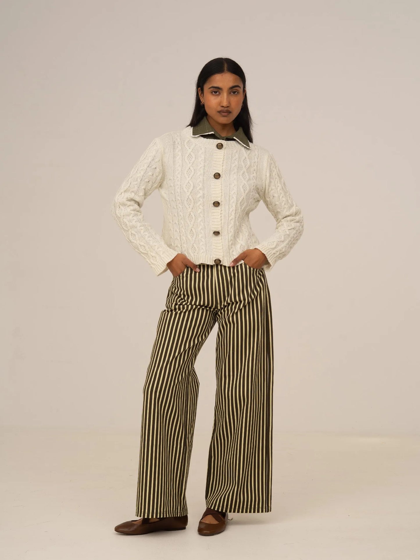 Pebble Striped Green Jeans