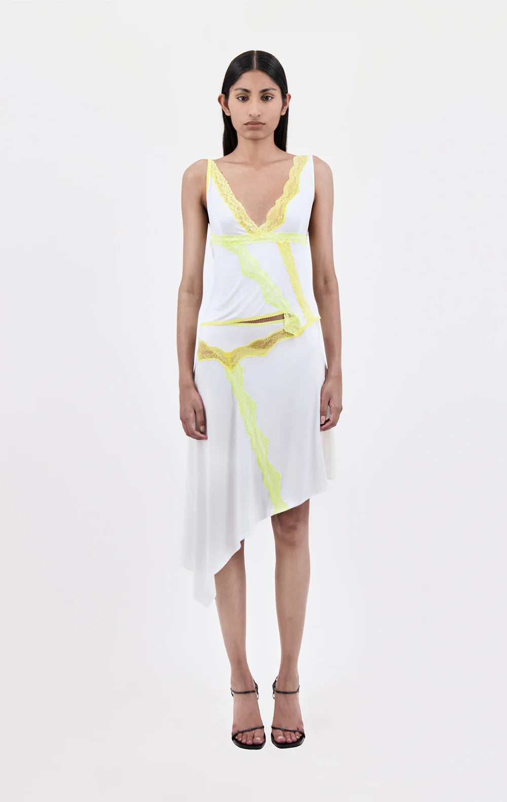 ASYMMETRIC JERSEY TANK TOP WITH LACE TRIM