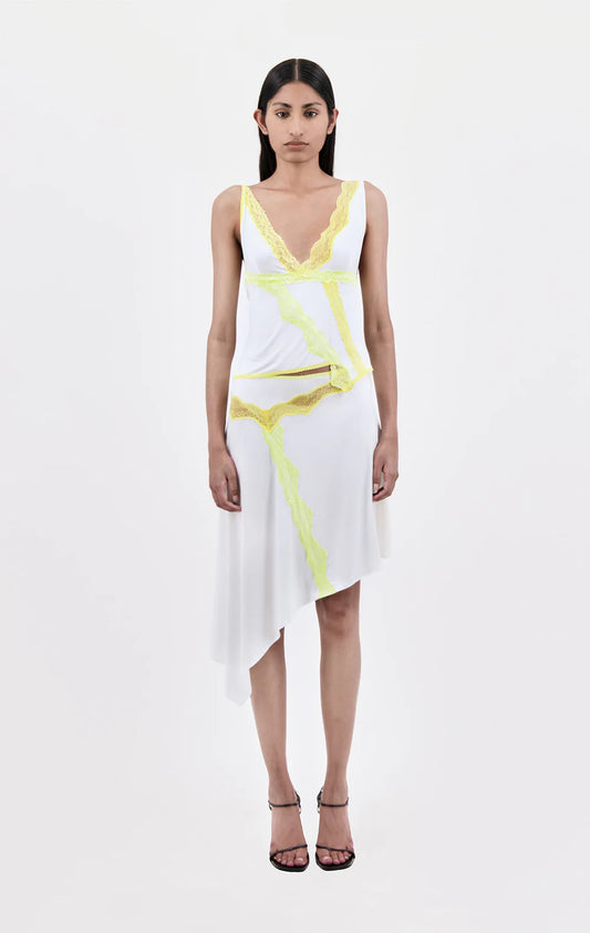 ASYMMETRIC JERSEY TANK TOP WITH LACE TRIM