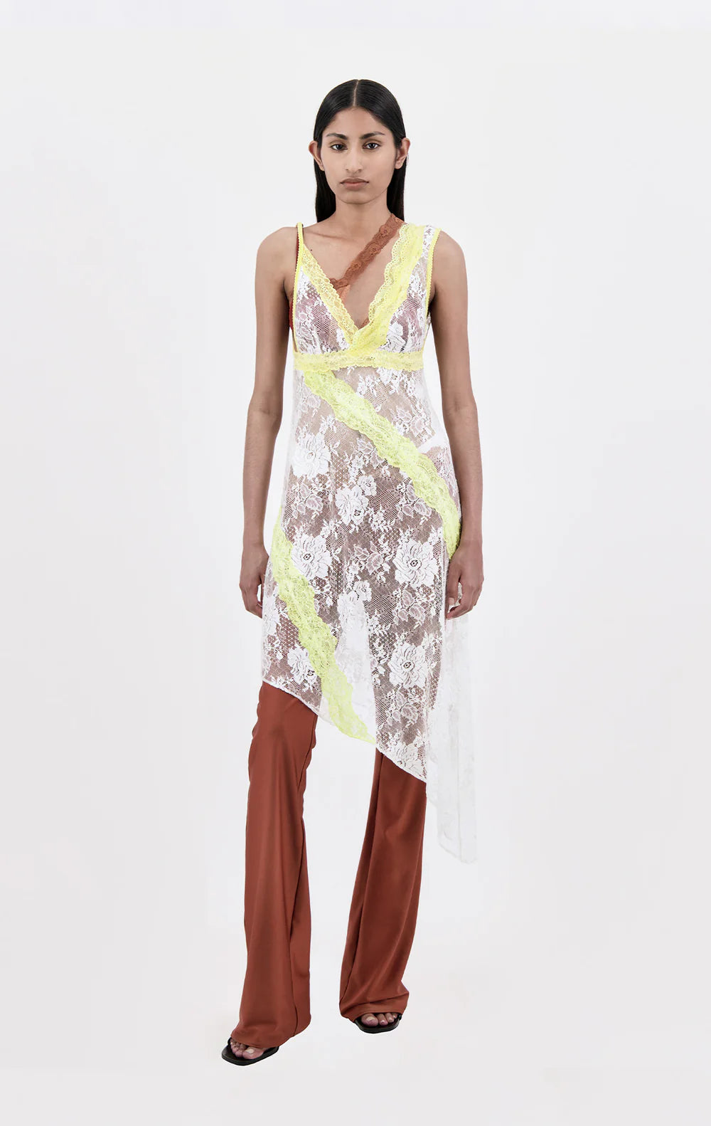 ASYMMETRIC SLIP DRESS WITH LACE TRIM