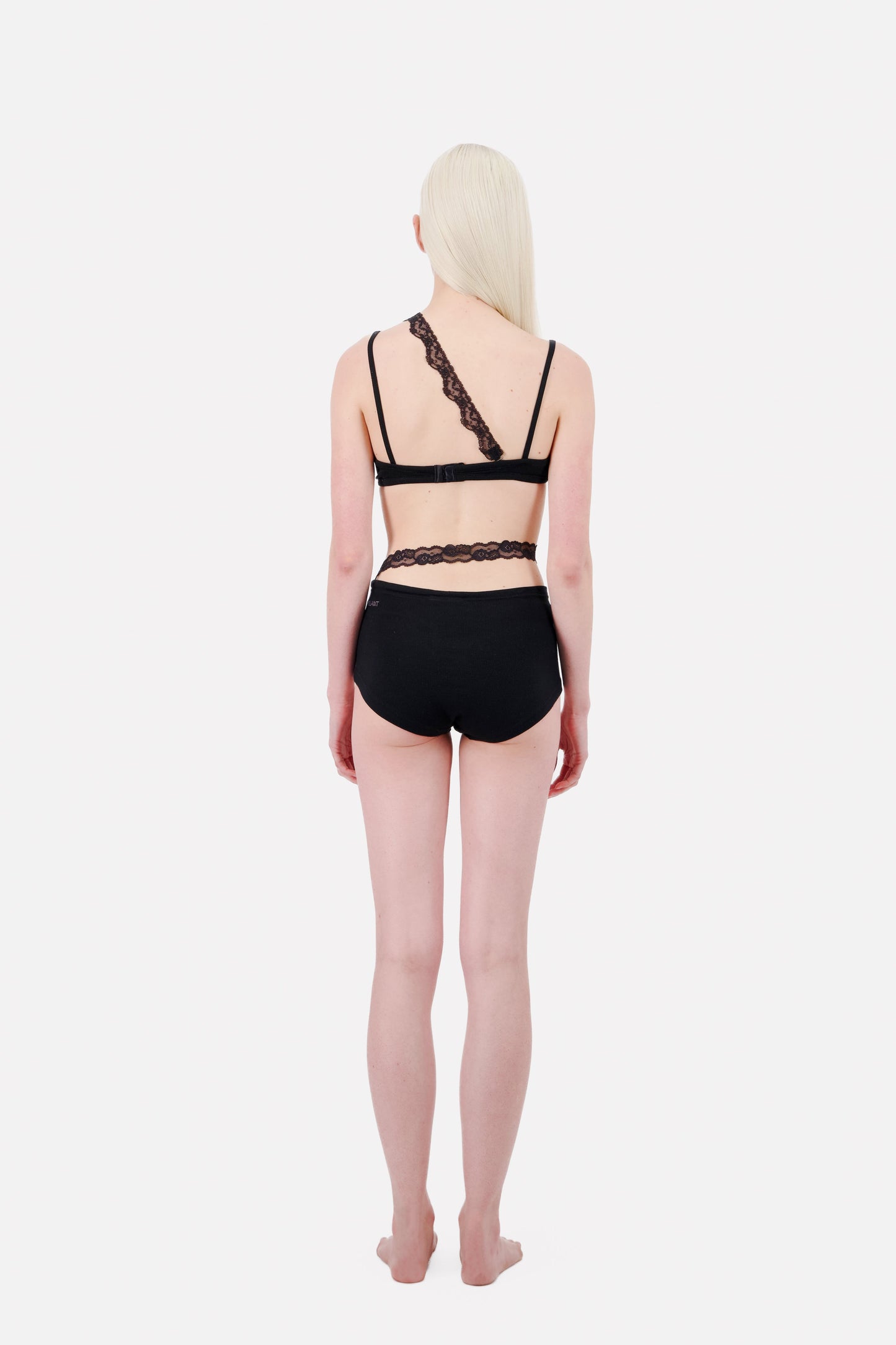 Ribbed Jersey Panty Slip With Asymmetric Lace Trim