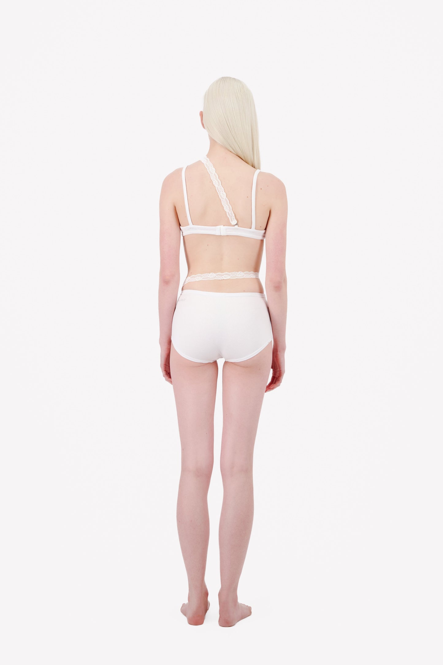 Ribbed Jersey Panty Slip With Asymmetric Lace Trim - Vaillant Studio