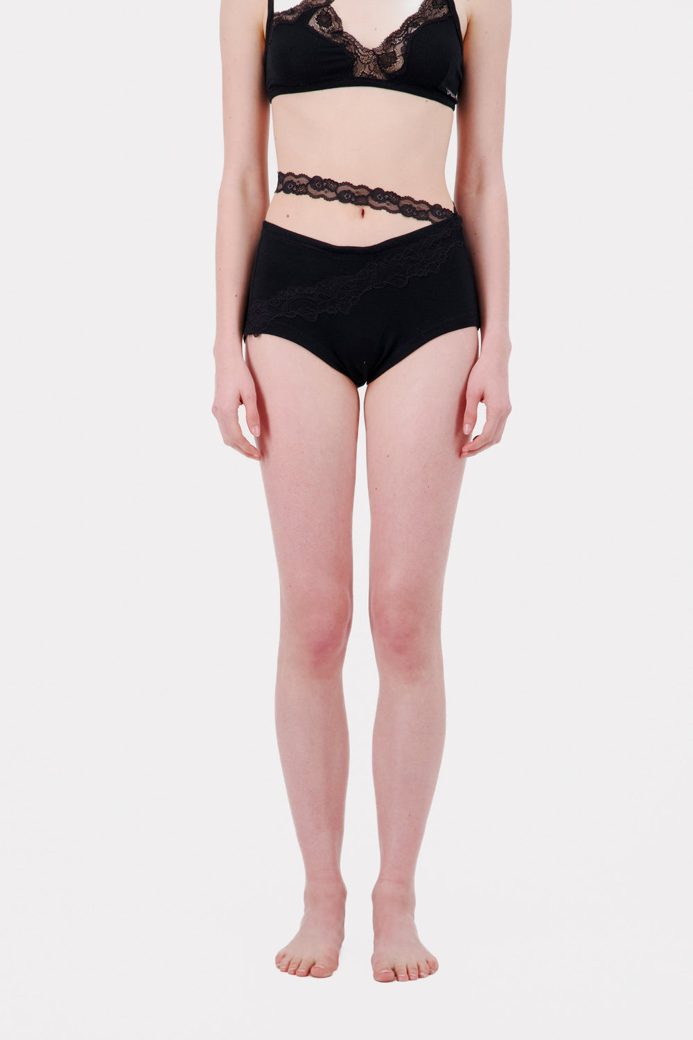 Ribbed Jersey Panty Slip With Asymmetric Lace Trim