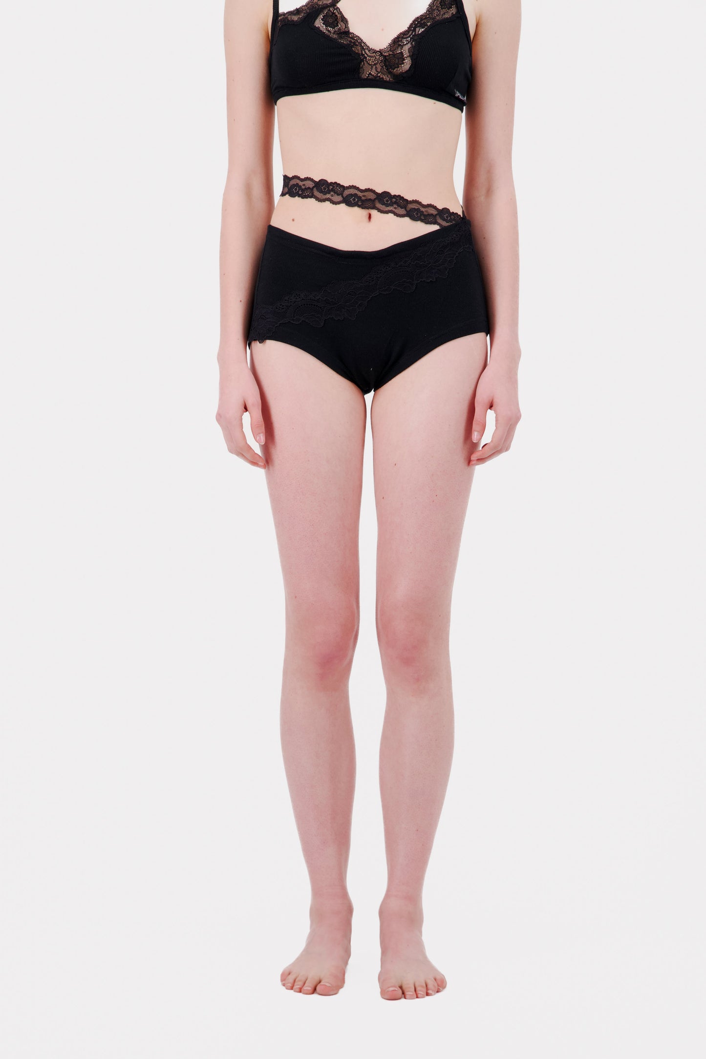 Ribbed Jersey Panty Slip With Asymmetric Lace Trim