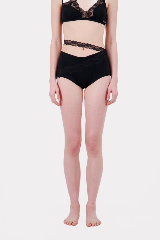 Ribbed Jersey Panty Slip With Asymmetric Lace Trim