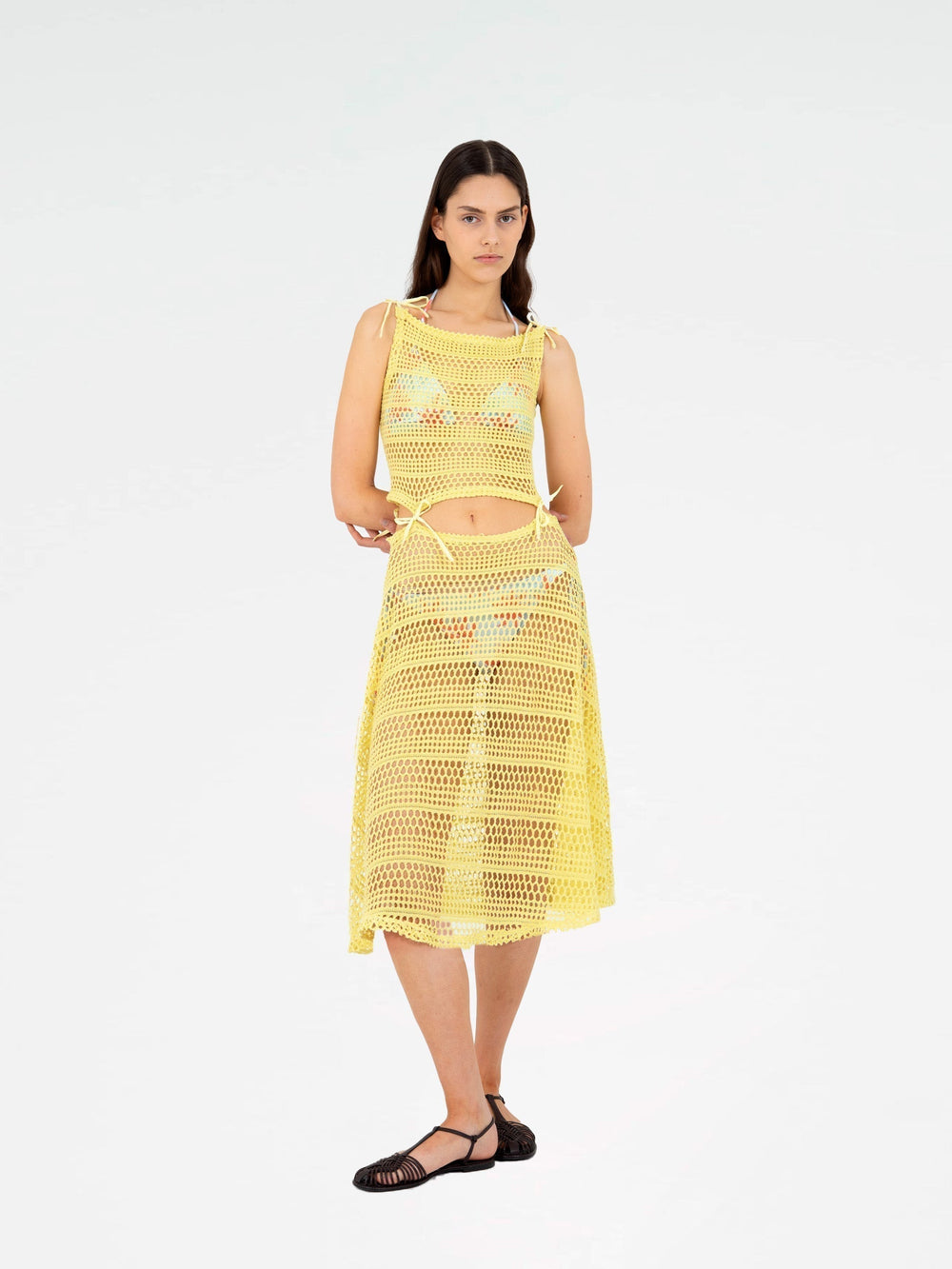Potion Yellow Sheer Stretch Knit Dress camisas y camisetas