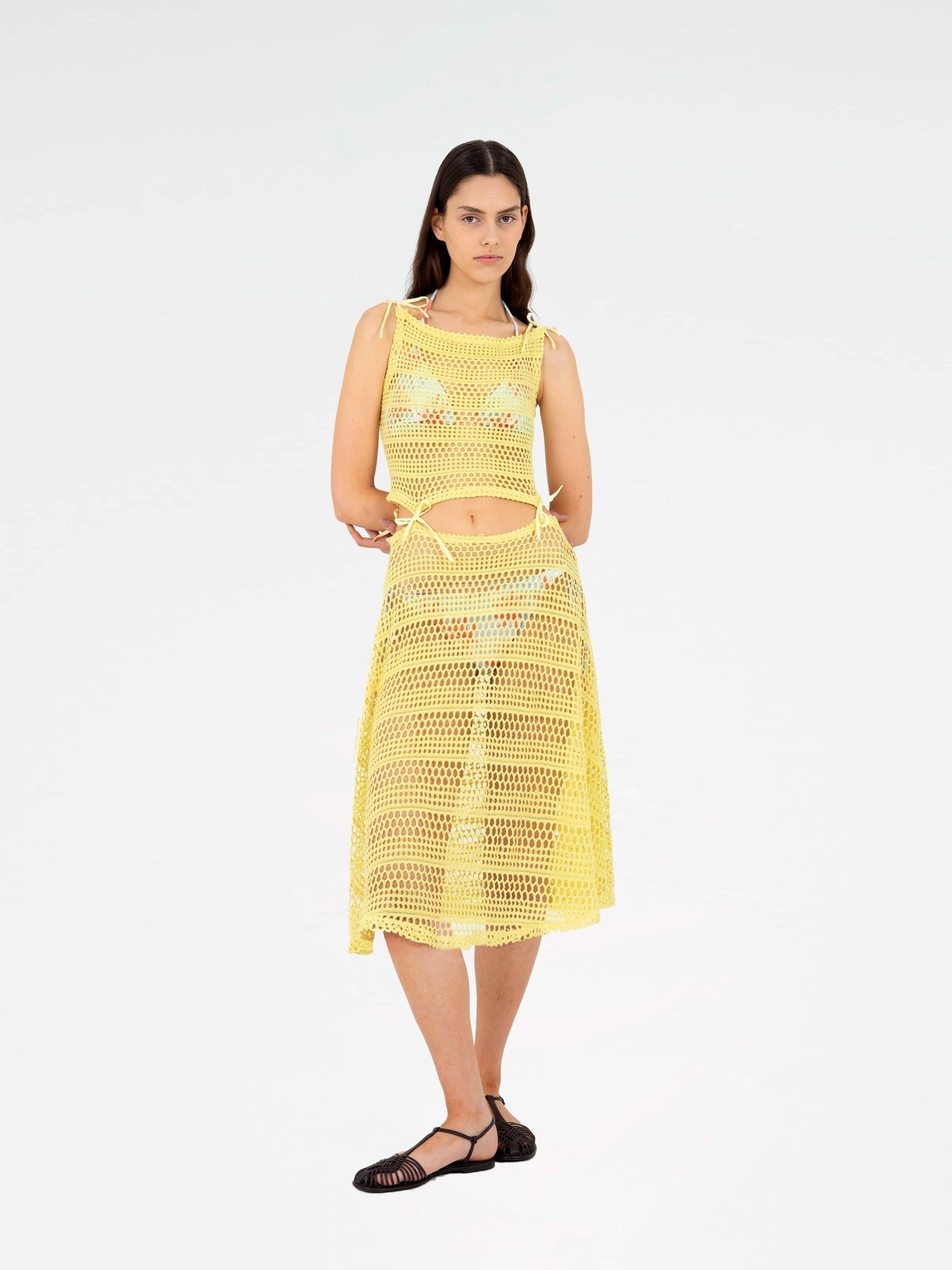 Potion Yellow Sheer Stretch Knit Dress camisas y camisetas