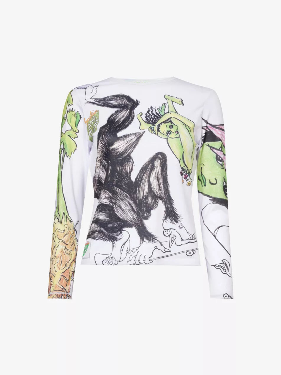 Growing graphic-pattern stretch-jersey top