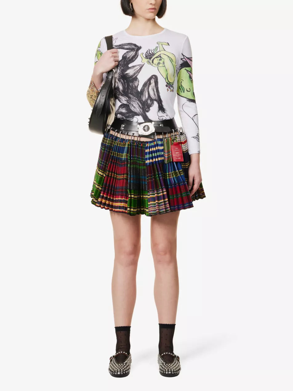 Hanger tartan-pattern wool mini skirt.