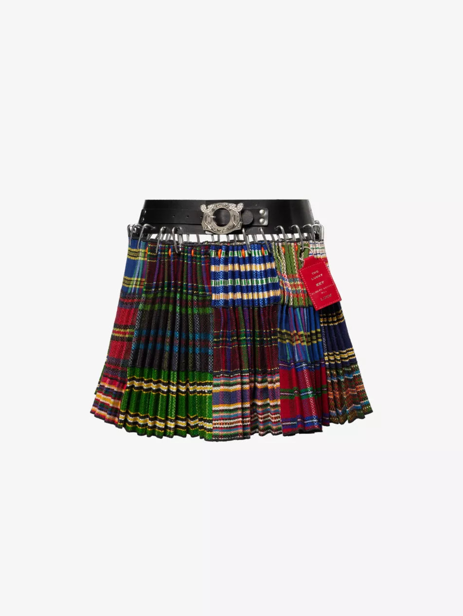 Hanger tartan-pattern wool mini skirt.