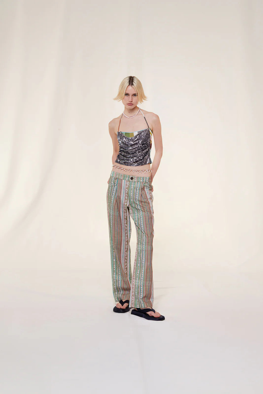 NIDE sequin detailed draped top