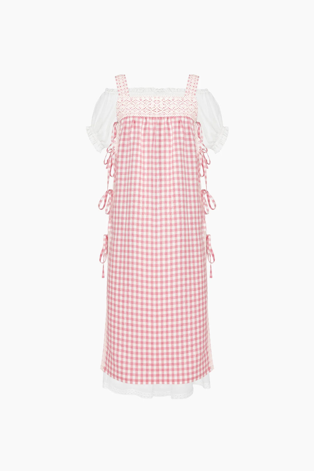 Greta Layered Linen Midi Dress in Pink Vichy