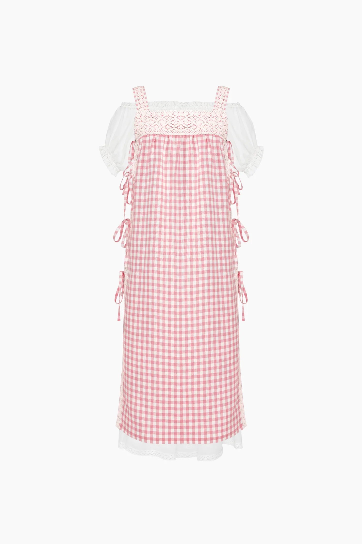 Greta Layered Linen Midi Dress in Pink Vichy
