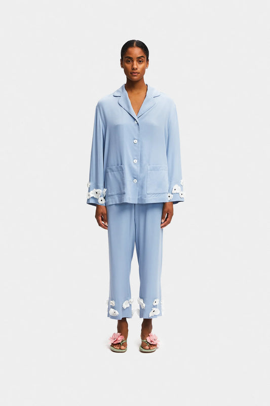 The Bloom Party Pajama Set with Pants in Blue