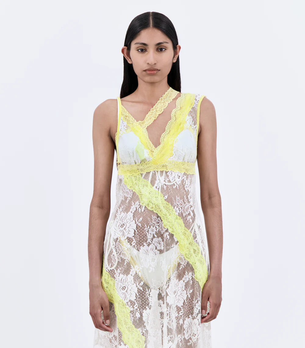 ASYMMETRIC SLIP DRESS WITH LACE TRIM