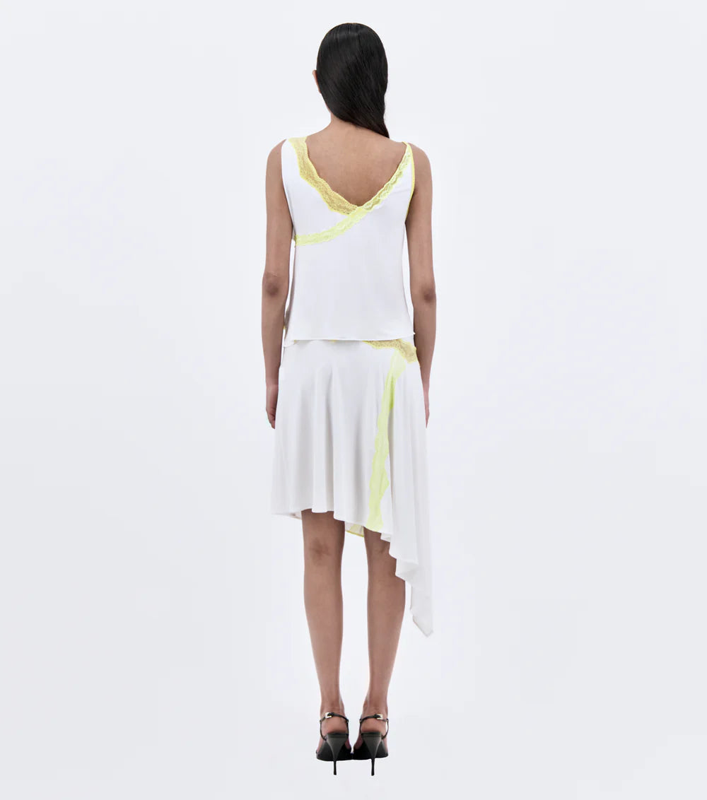 ASYMMETRIC JERSEY TANK TOP WITH LACE TRIM