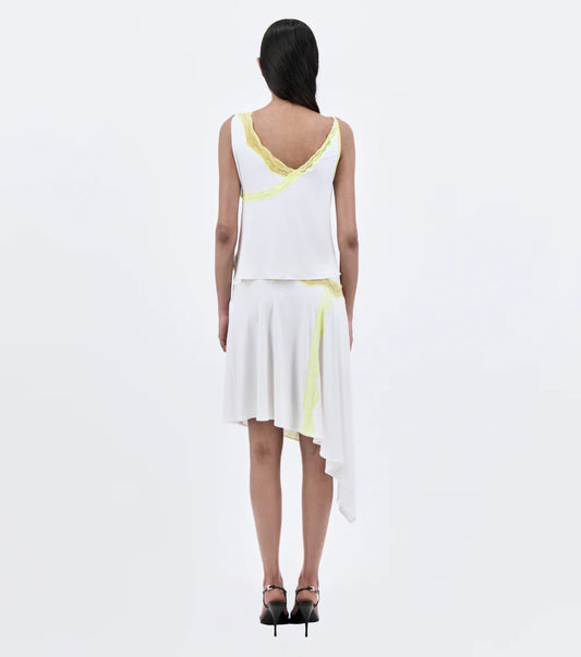 ASYMMETRIC JERSEY TANK TOP WITH LACE TRIM