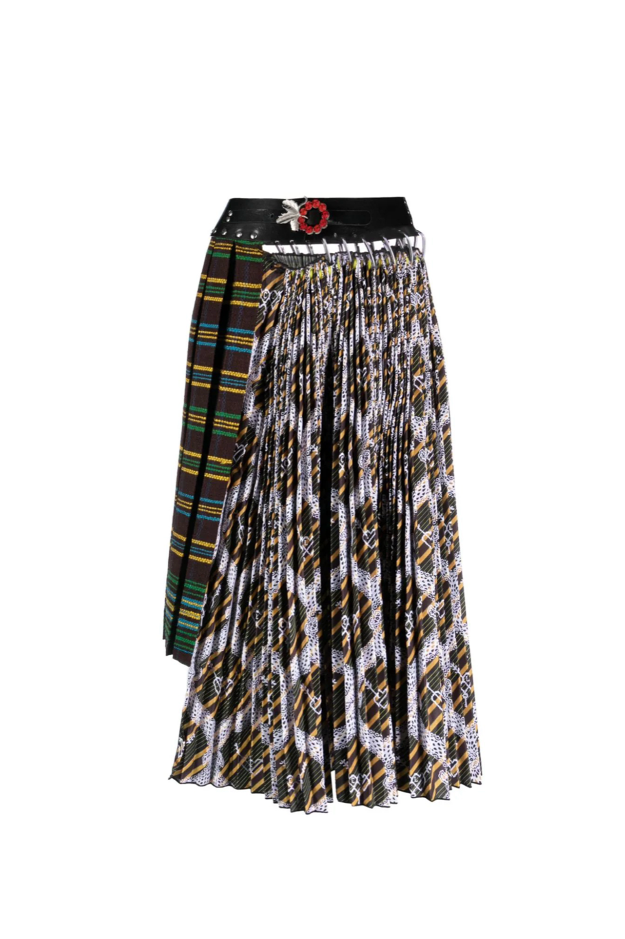 Graphic-print asymmetric pleated midi skirt