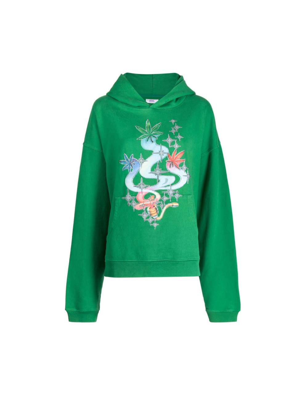 Leaf-print cotton hoodie
