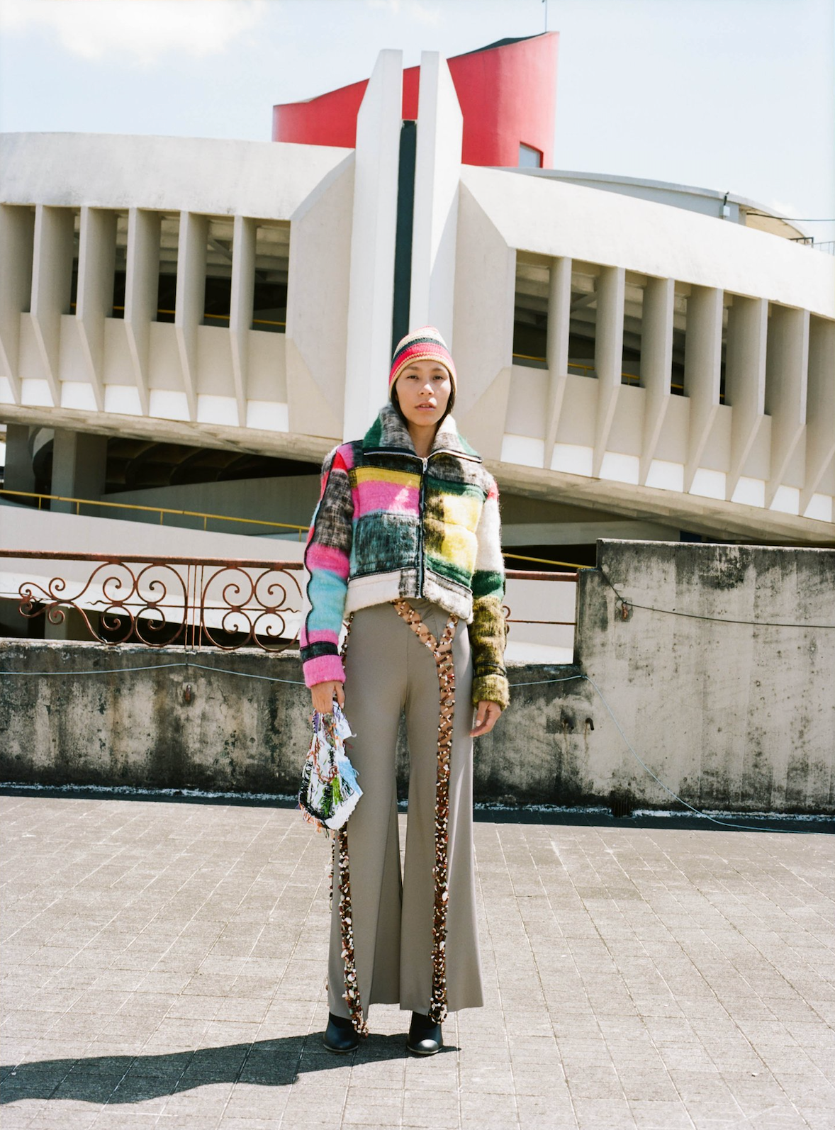 Momostenango Pink Noise Stripe Bomber Jacket