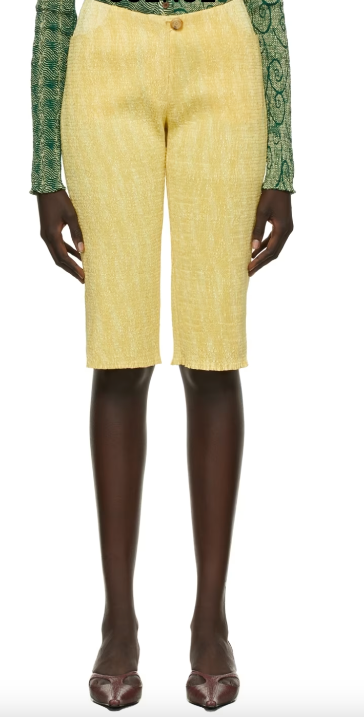YELLOW SHIRRED SHORTS