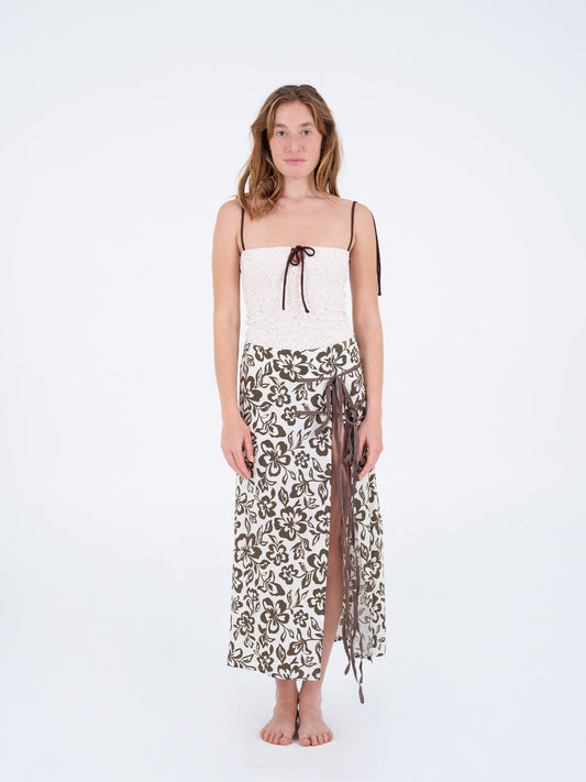 Seashell Brown Floral Print Skirt pantalones