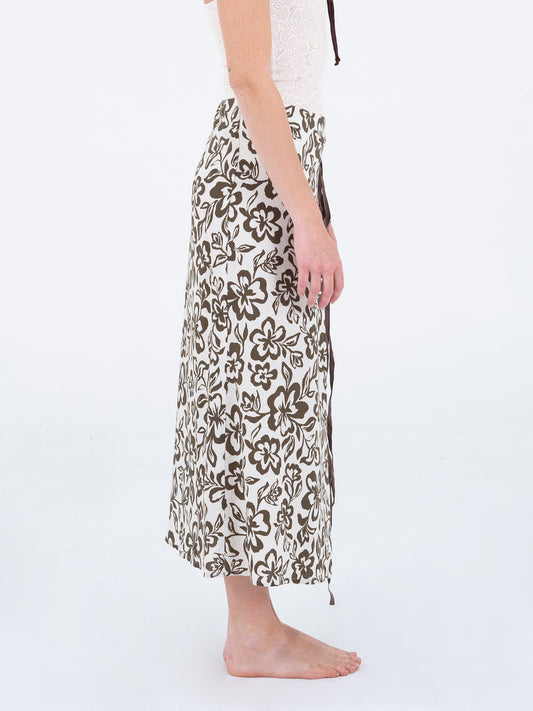Seashell Brown Floral Print Skirt pantalones