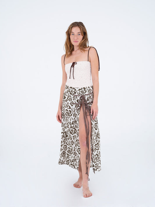 Seashell Brown Floral Print Skirt pantalones