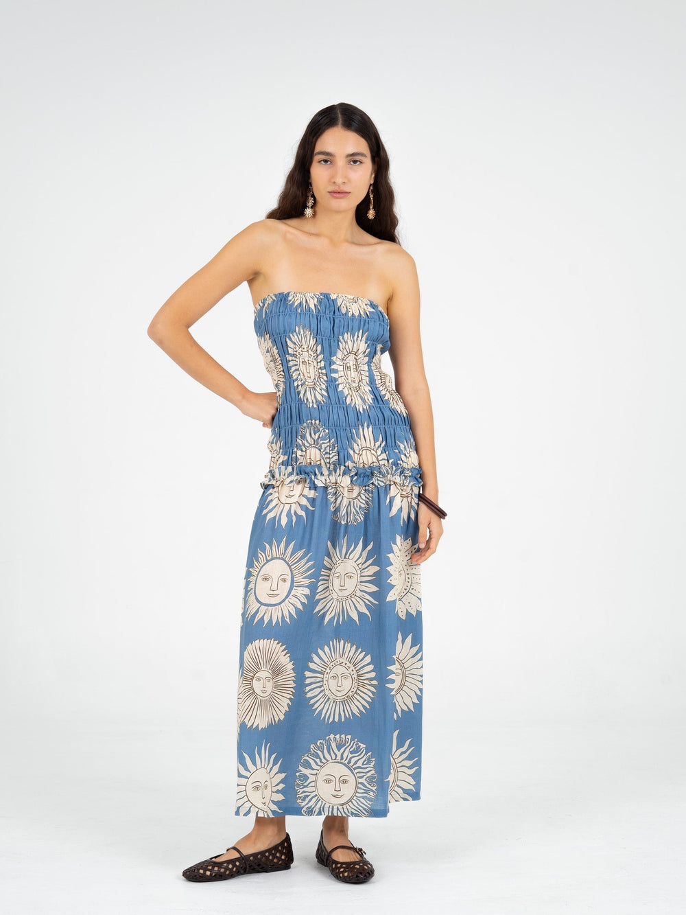Sol Sun-Printed Smocked Linen Maxi Dress vestidos