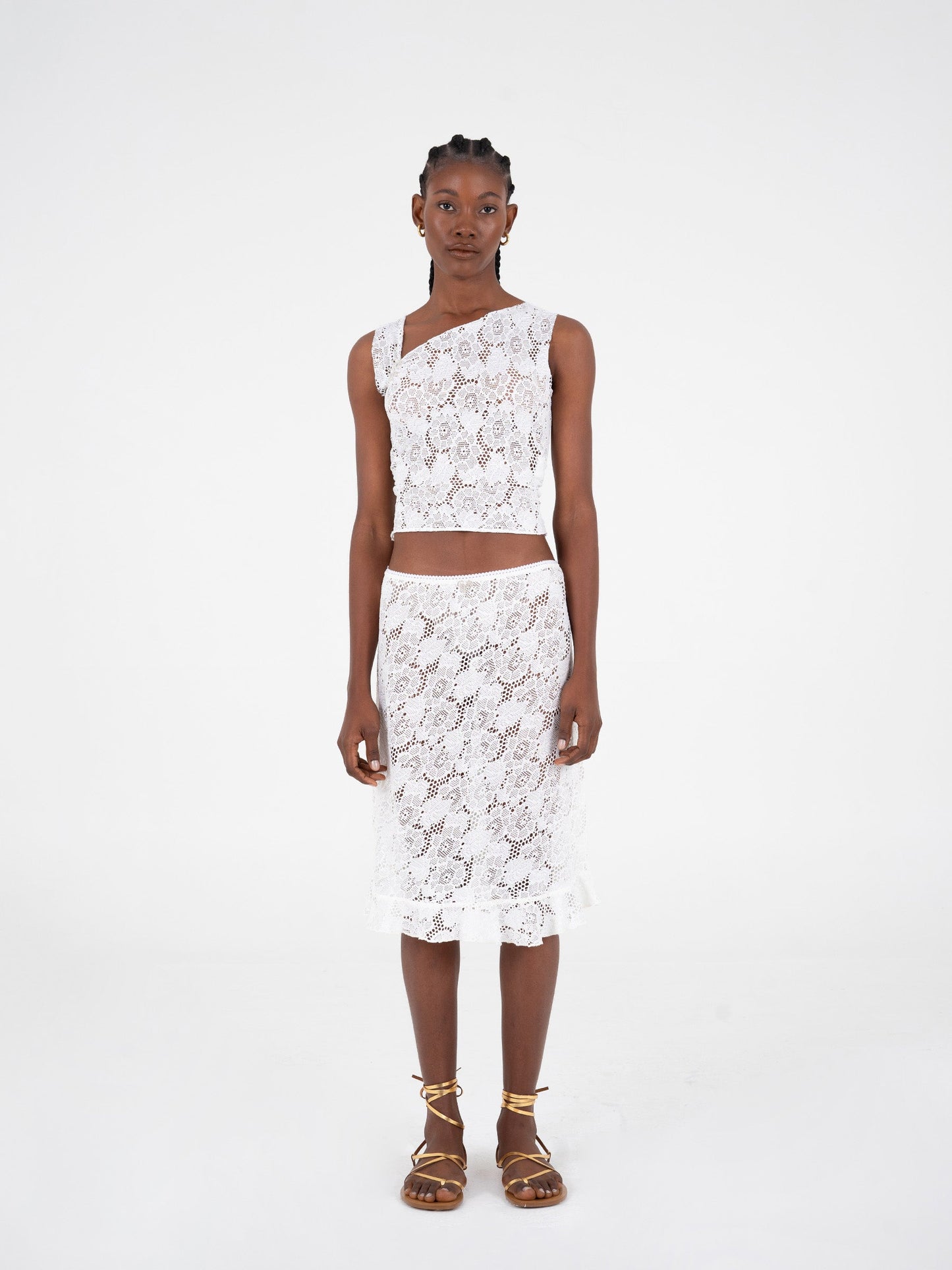 Sparkly White Lace Top camisas y camisetas